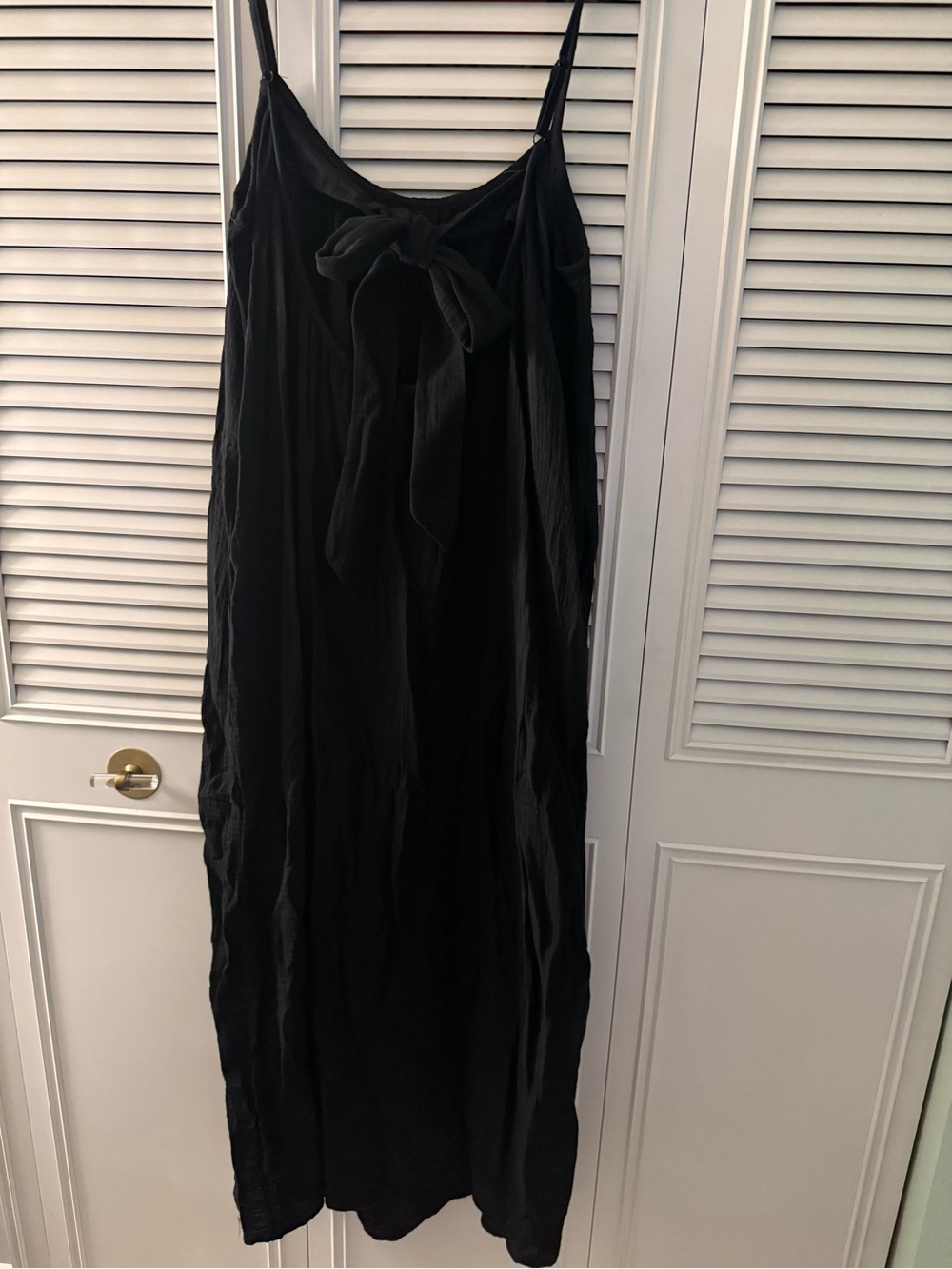 Black Maxi Slip Dress with Thin Straps and Bow Back - Picture 2 of 4